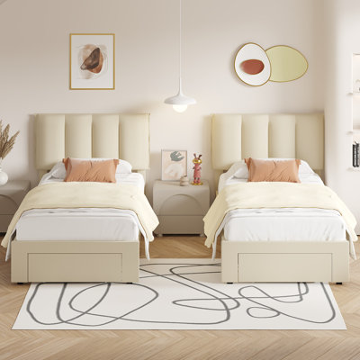 Ensemble de 2 lits de rangement avec base de lit tapissier simple en velours avec tête de lit réglable et tiroirs de rangement pour petite chambre
