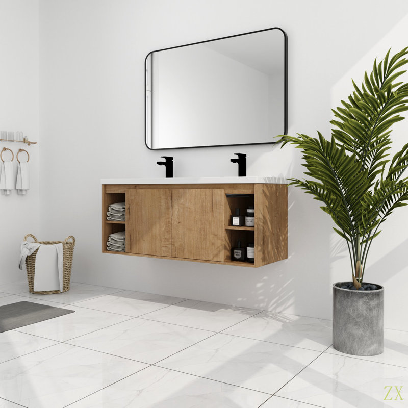 Meuble-lavabo mural 48 po avec lavabo double, charnière de porte à fermeture en douceur (ensemble KD)