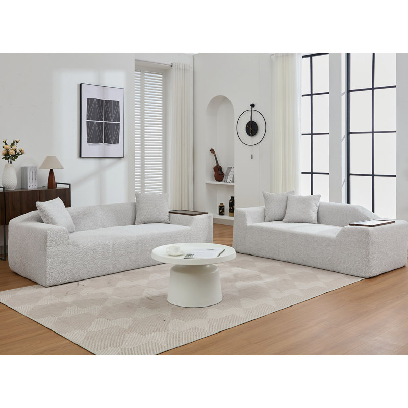 Moderne avec housse en forme de boucle - 3 places et 2 places, table de bout, pièce de style gris pour une vie confortable