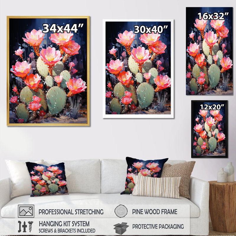 " Cactus Raspberry Reserve I ", White Floater Framed, 32" H x 16" W x 1" D