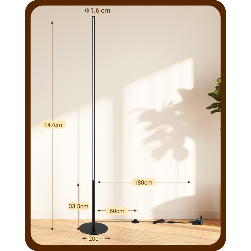 2 Pack 147cm Modern LED Floor Lamp, Black