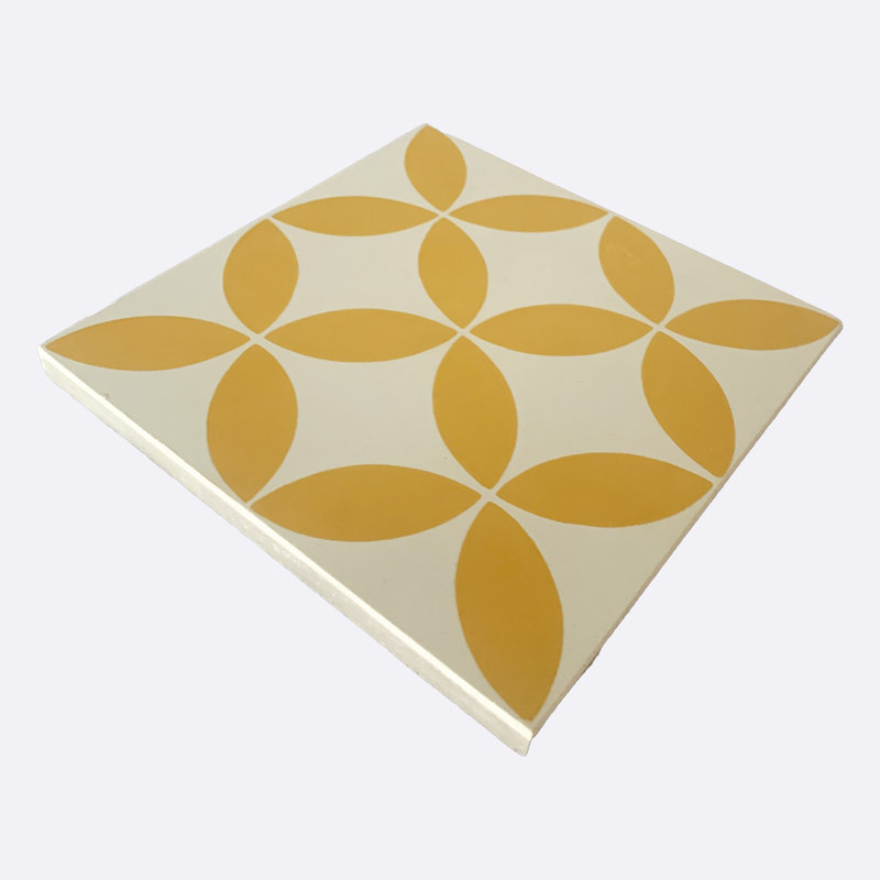 Amlo 8" x 8" Cement Patterned Wall & Floor Tile, Pale Yellow/White