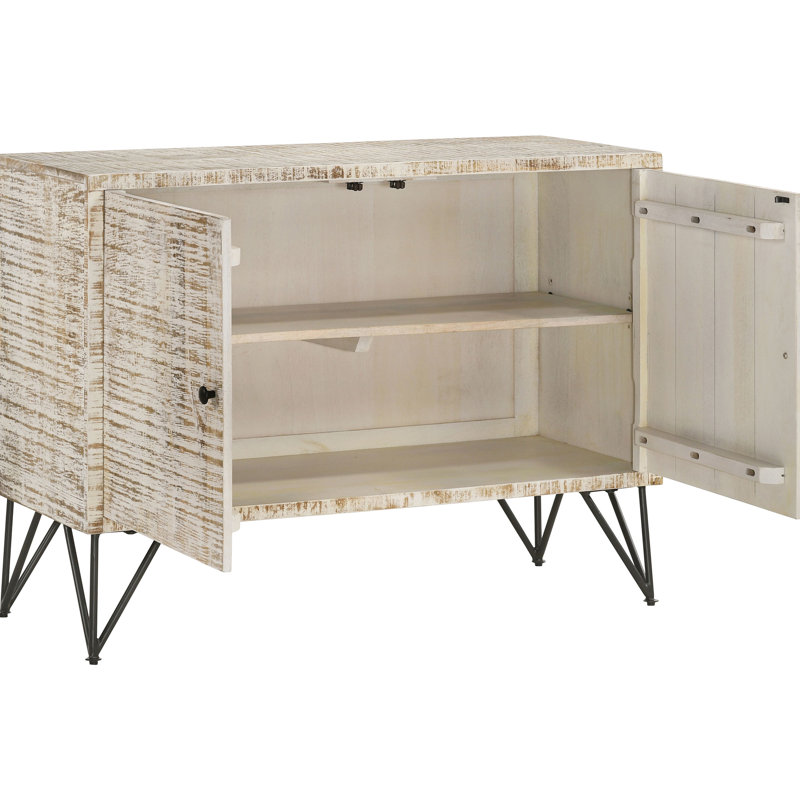 2-Door Wood Storage Cabinet With White Washed Finish And Metal Legs For Primary Living Space, 16 Inches Deep, 40 Wide Accent Interior Shelf Area Storage,