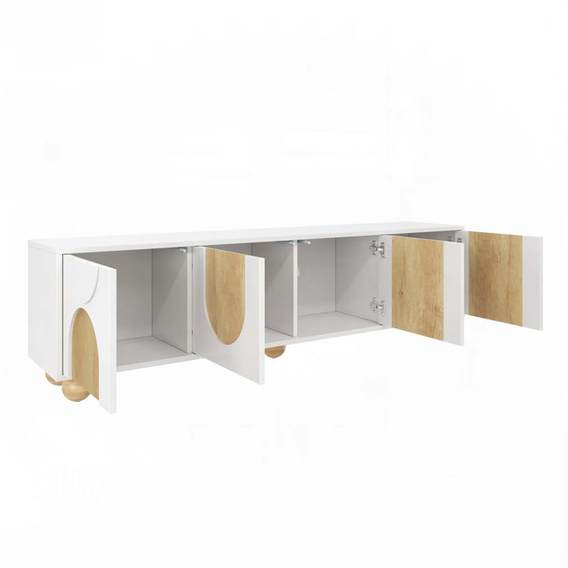 Console multimédia avec dispositif de rebond, meuble télé avec trous de câble pour téléviseur de 75 po ou moins Farmhouse