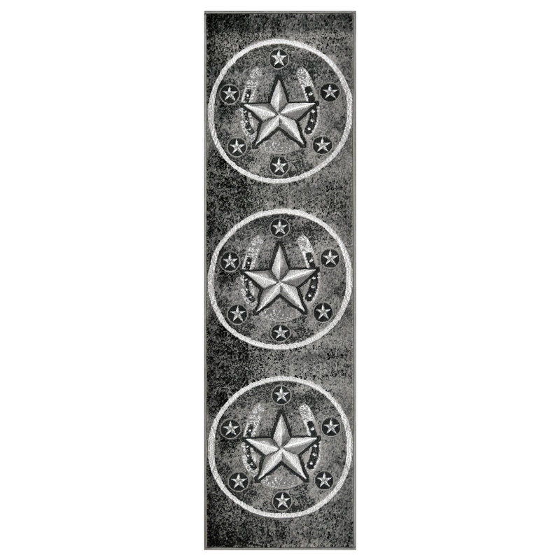 Gris HR Star du Texas noir et multicolore, Tapis de couloir de 2 pi x 7 pi