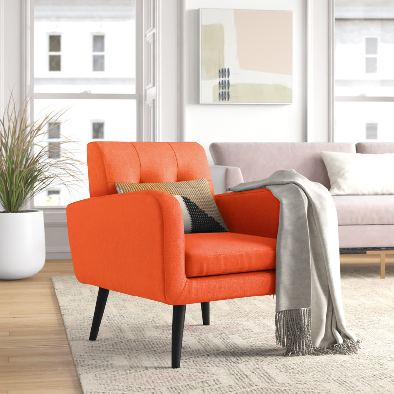 Almeda 29.75'' W Tufted Polyester Armchair with Solid Wood Legs, Orange Polyester