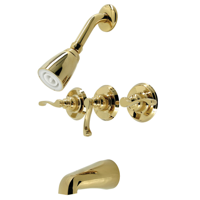 Kingston Brass Royal Triple-Handle Tub and Shower Faucet, Polished Brass