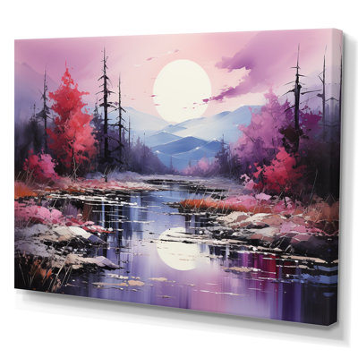 Rose, mauve, Riverside Serenity II - Lacs et rivières, art mural sur toile