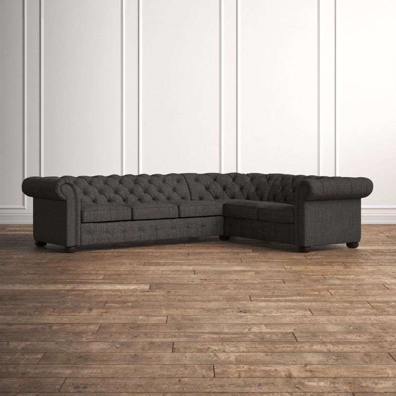 Huskins Upholstered L-Shaped Sectional, Heathered Dark Gray Linen