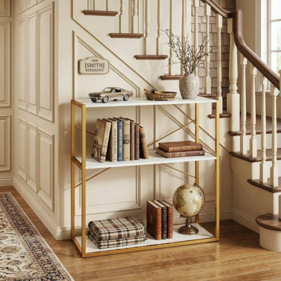 36 Inch 2 Tier Entryway Console Table With Metal Frame And Wooden Open Shelves For Hallway Living Room Foyer