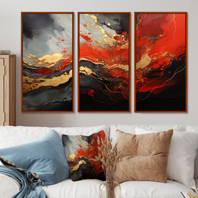 Red And Gold Marble Fire I - Abstract Wall Art