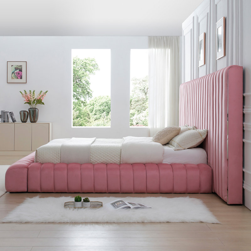 Lit plateforme tapissier Avalon, Très grand, Rose