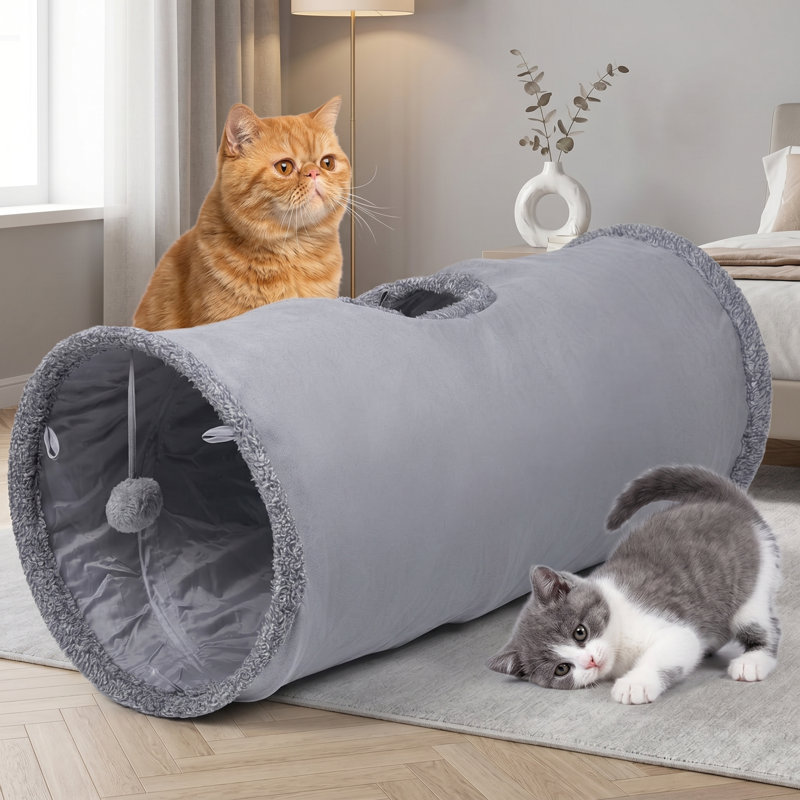 Tunnel de jeu en suède durable et pliable avec balle de jeu, petite taille, pour chats d'intérieur, chiots, chatons, lapins