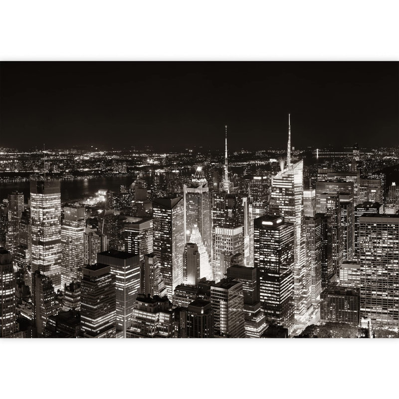 Papier peint autocollant noir et blanc New York City Skyscrapers Cityscape at Night, L 66 po x l 96 po