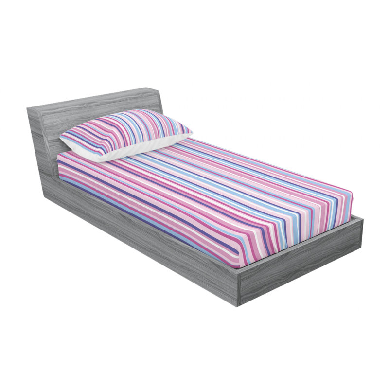 Microfiber Striped Sheet Set, Twin XL Sheet Set with Fitted Sheet, Baby Pink/Sky Blue Striped