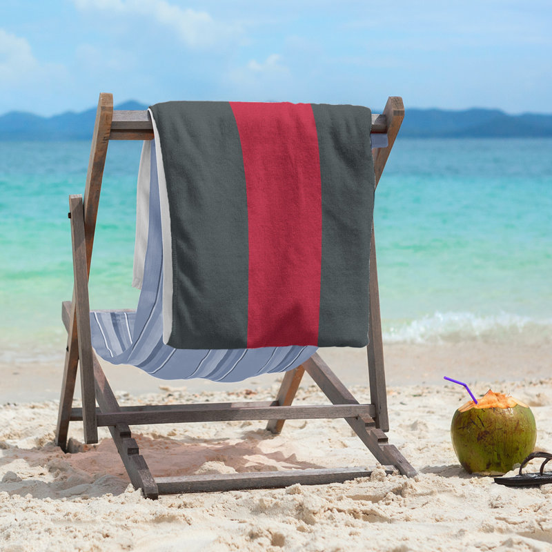 Lightweight Beach Towel, Poly/Cotton, Steel Gray/Red/Steel Gray