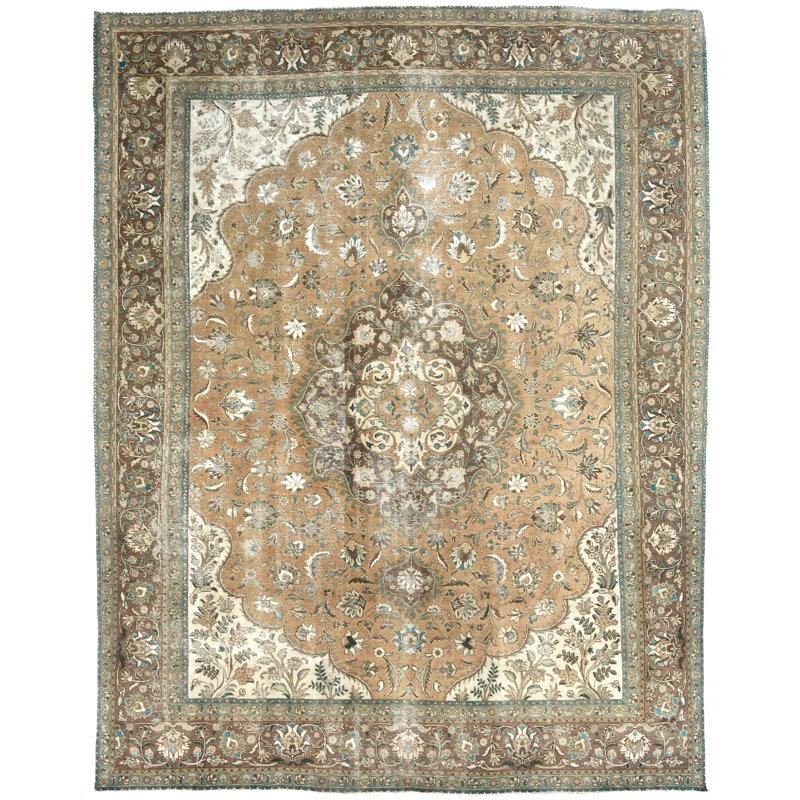 Tapis oriental délavé semi-antique à motif floral 10 x 13