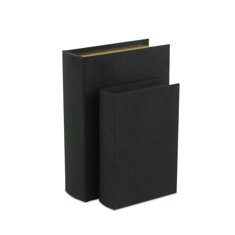 Black Fabric Lidded Book Box Set with Gold Accents