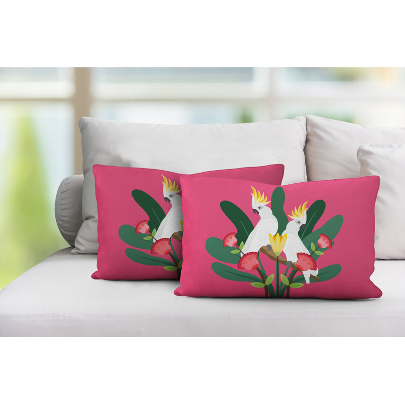 Coussin lombaire intérieur / extérieur Flocked Birds, Rose