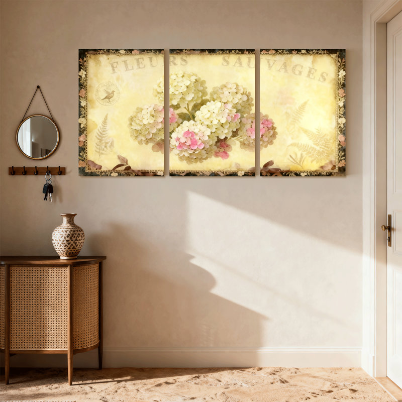 Hydrangea, ensemble de 3 reproductions d'art sur toile, H 18 po x l 36 po