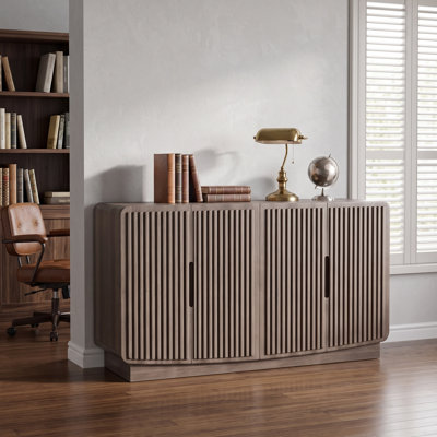 55" Fluted 4-Door Sideboard Storage Cabinet, Walnut