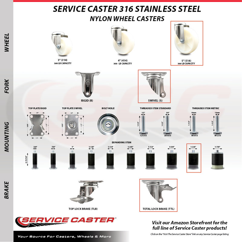 Swivel Stem Caster, 4" H x 4" W