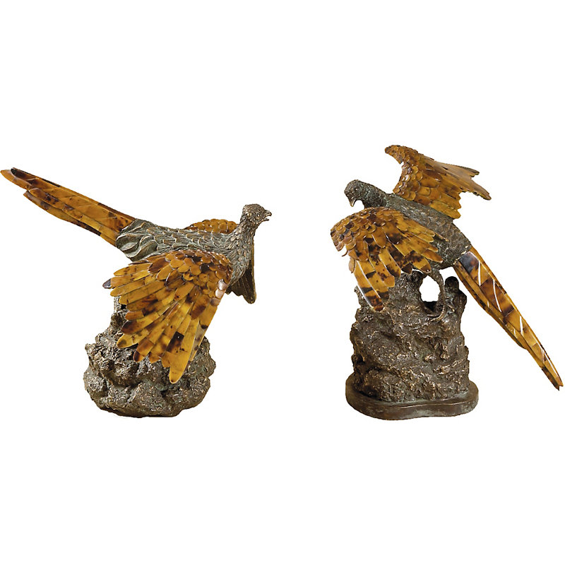 2 Piece Brass Patina Birds Figurine Set