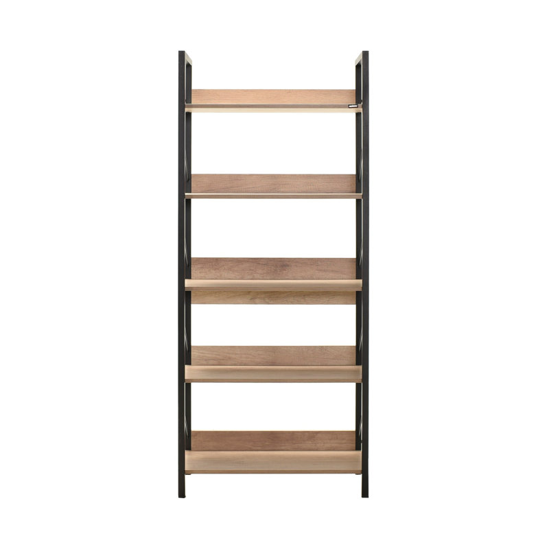 Bibliothèque industrielle moderne avec structure en métal, finition noyer et noire, 28,7 x 67,7 x 13,8 pouces | 100% panneau de particules enduit de mélamine, épaisseur: 0,6 pouce | Fixation murale, nombreuses tablettes pour la maison ou le bureau
