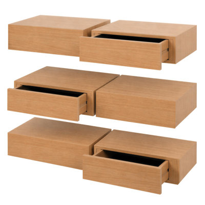 Harbour Housewares Wooden Floating Shelves with Drawer - 40cm - White - Pack of 6