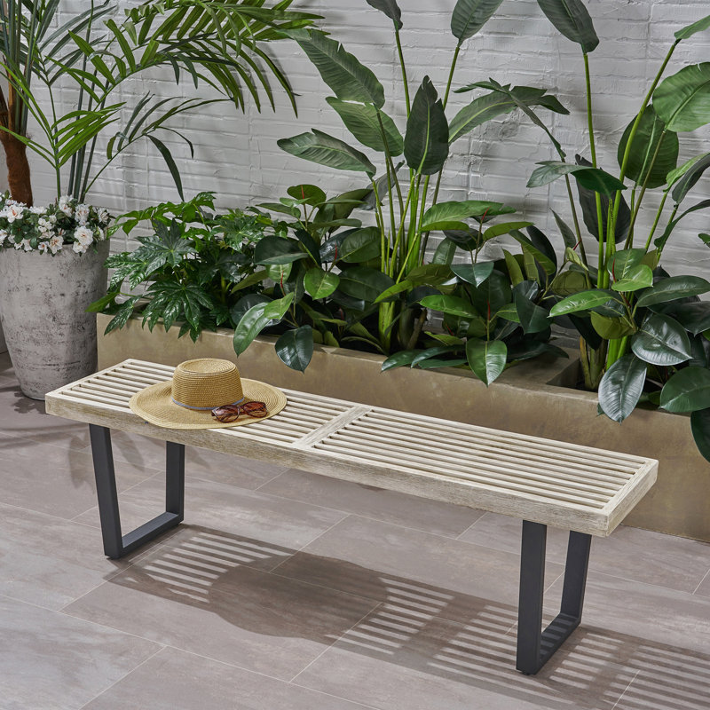 Metal/Solid Wood Outdoor Bench, Black/Gray
