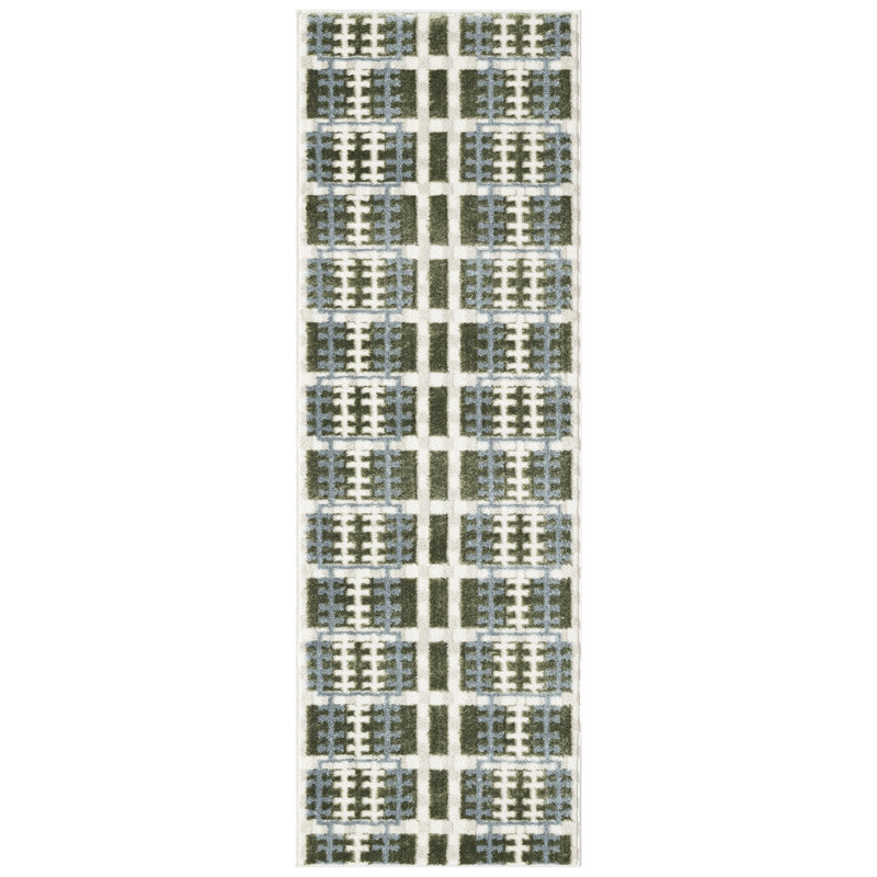 James Blue Green Modern Indoor Rug, Runner 2' x 6'