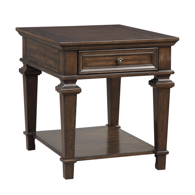 Table de bout en bois de style traditionnel avec tablette inférieure de tiroir dans le salon