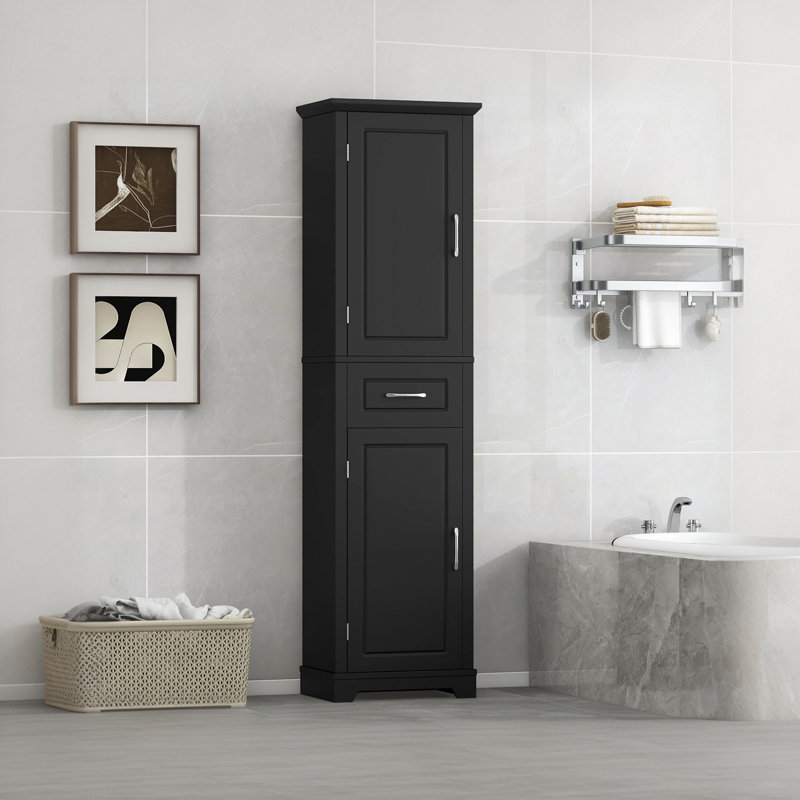Tall Bathroom Storage Cabinet, Freestanding Storage Cabinet With Two Doors And Adjustable Shelves?, Black