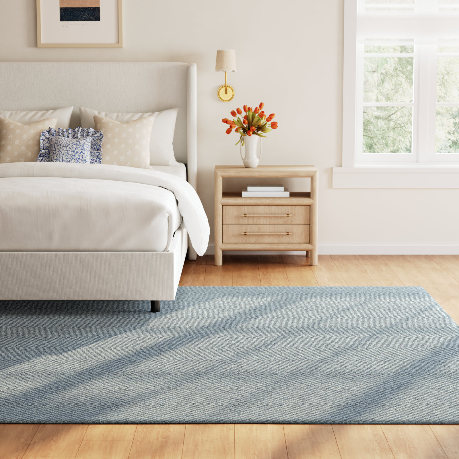Wheaton Blue Beige Hand-Tufted Wool Rug, Rectangle 9' x 12'