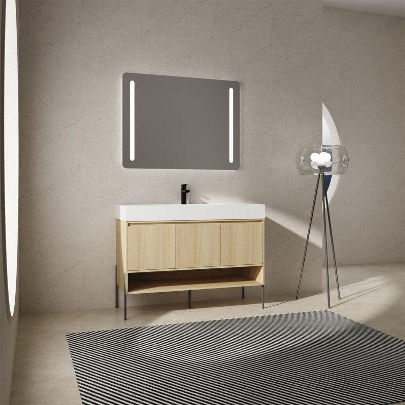 Ensemble de meuble-lavabo de salle de bain avec lavabo simple en résine