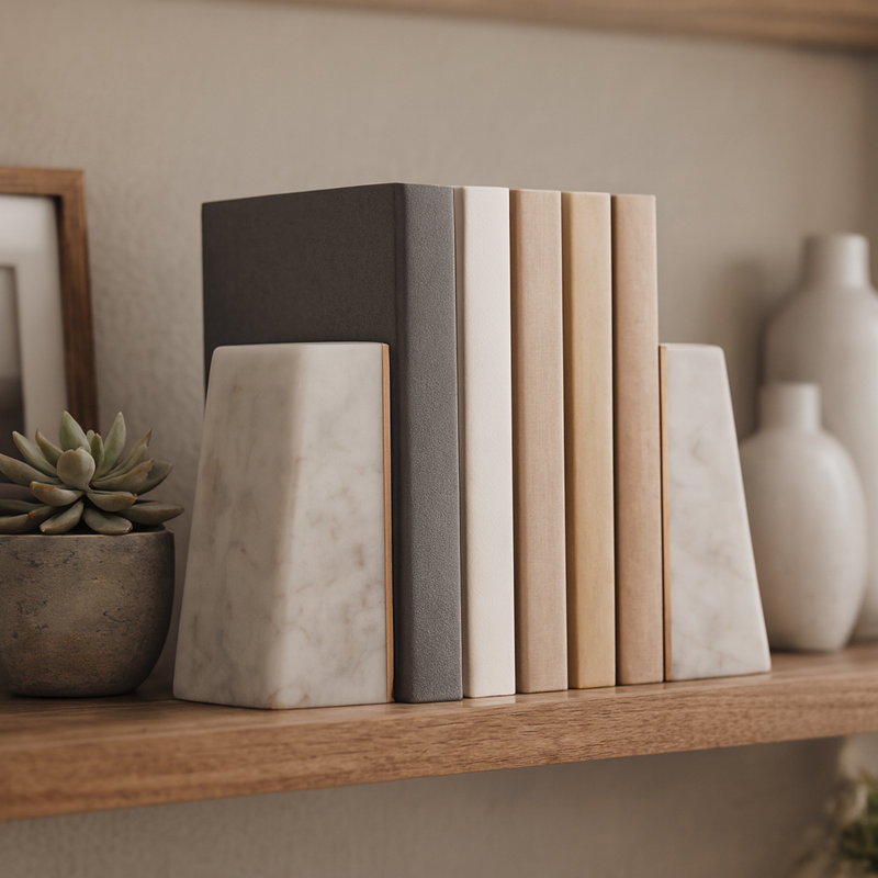 6.25" H Marble and Brass Bookends