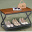Banc à chaussures avec rangement, banc d'entrée à 2 niveaux avec coussin rembourré et tablette en filet métallique, range-chaussures compact pour porte d'entrée ou couloir, supporte 300 lb