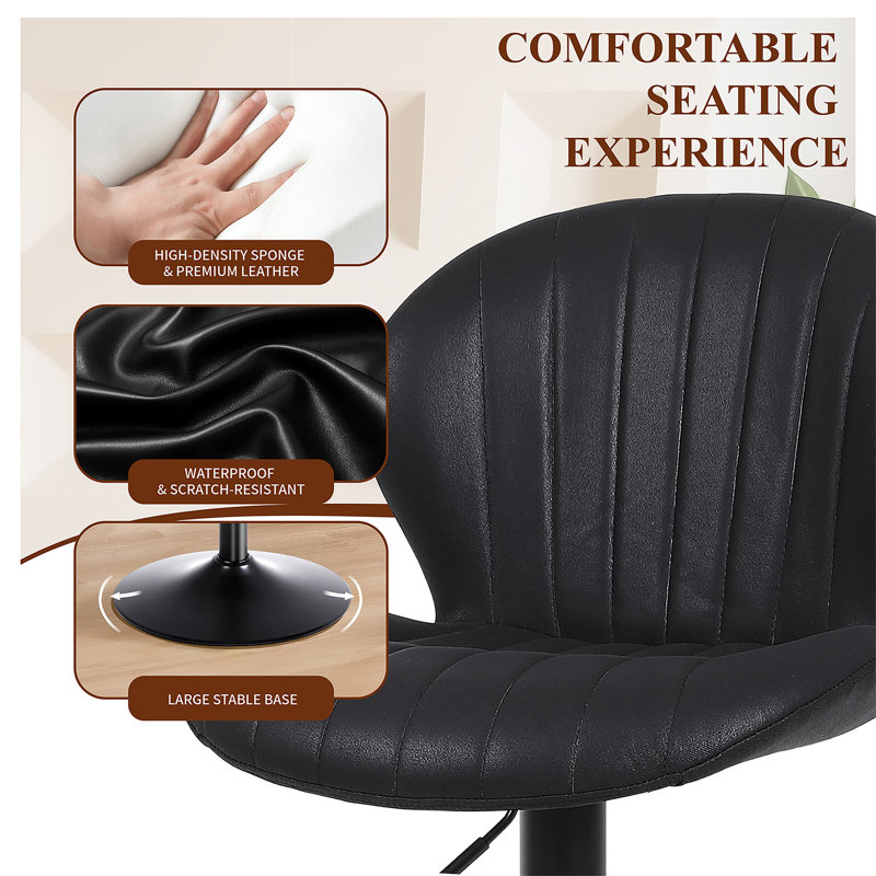 Modern Faux Leather Black Bar Stool, Armless Kitchen Island Counter Stool With Back Support, Swivel, Set Of 2 Or 4, 4