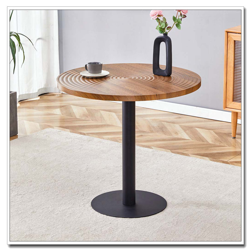 Table de salle à manger ronde grain de bois foncé, Noir, Bois