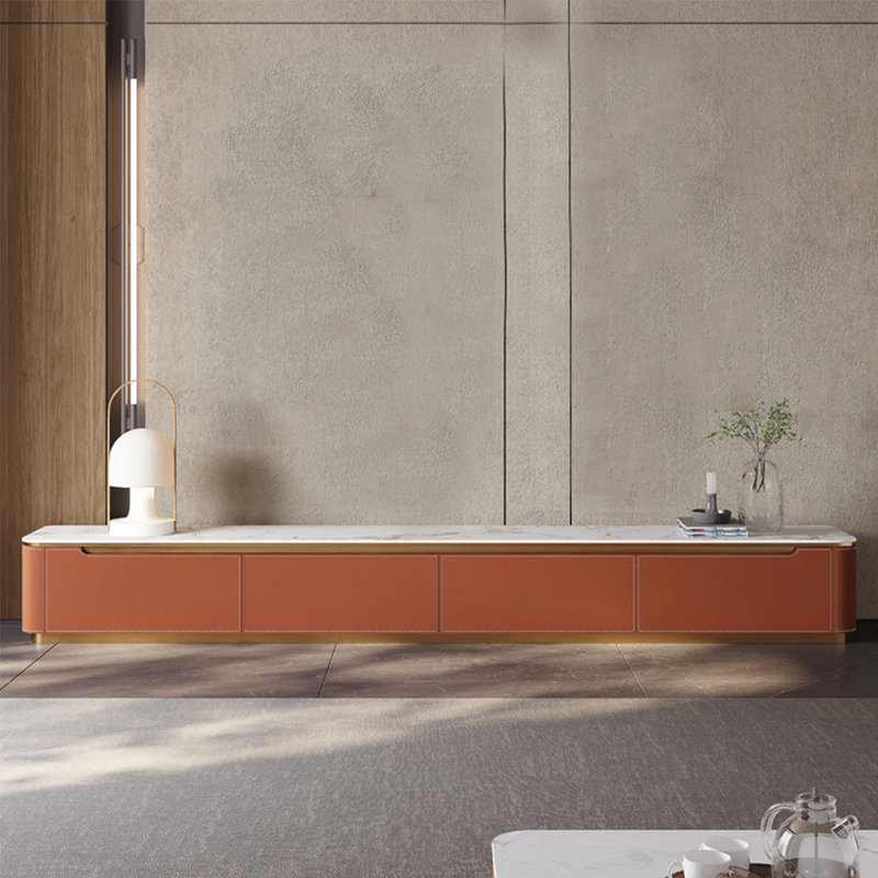 Meuble télé de style moderne et minimaliste, Orange / blanc / gris, 94.49"