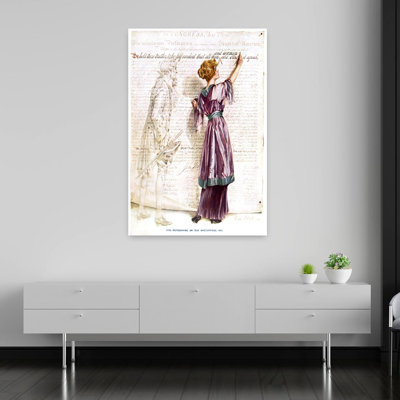 1900S 1915 Woman Suffragette Writing In And Women Into Declaration Independence Standing Next To 1776 Thomas Jefferson Classic Retro Vintage Wall Art