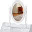 Bureau de meuble-lavabo avec miroir pivotant à 360 °, rangement à 4 tiroirs, finition blanche, tabouret confortable, tiroirs d'organisation soignés, utilisation polyvalente dans la chambre à coucher