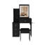Meuble-lavabo moderne avec miroir à DEL, table de maquillage avec prise de courant et support pour sèche-cheveux, coiffeuse à 4 tiroirs, tablettes de rangement et tabouret-287843254