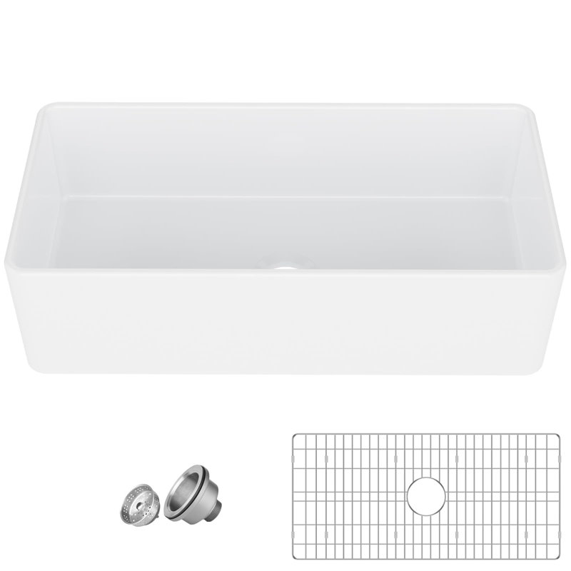 White Farmhouse Sink 36 Inch Fireclay Apron Front Single Bowl Kitchen Sink Deep Drop In Farm Sink Undermount