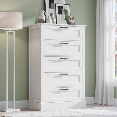 47" Tall 5-Drawer Wood White Dresser - Modern Farmhouse Style