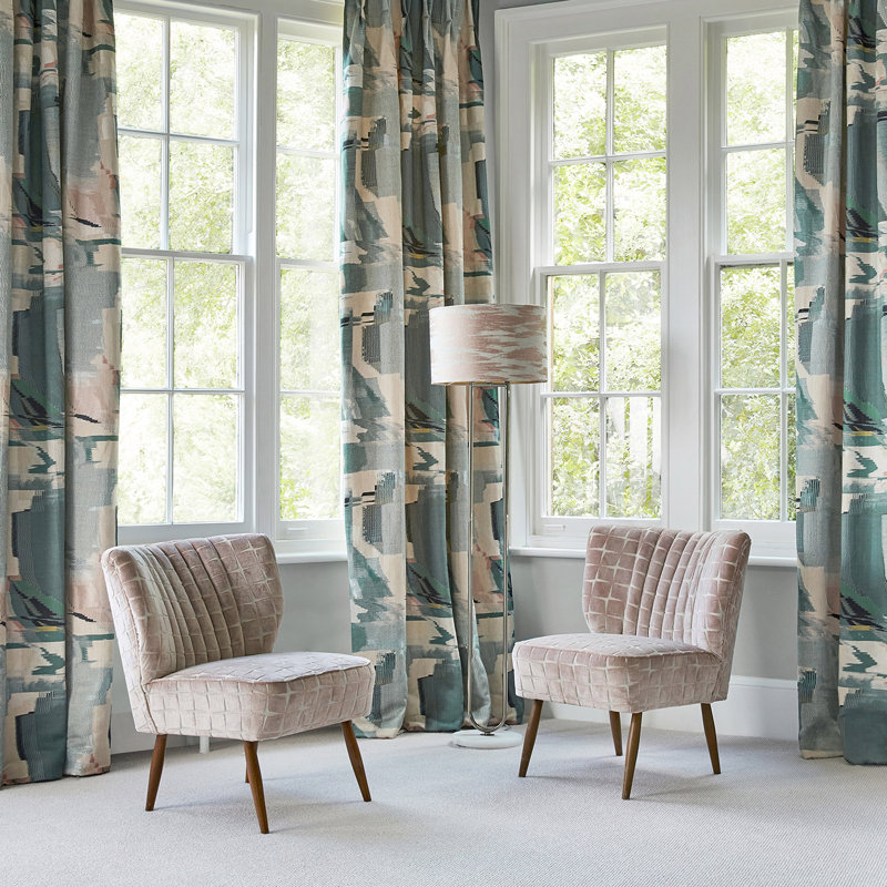 Perspective Fabric, Emerald/Peony