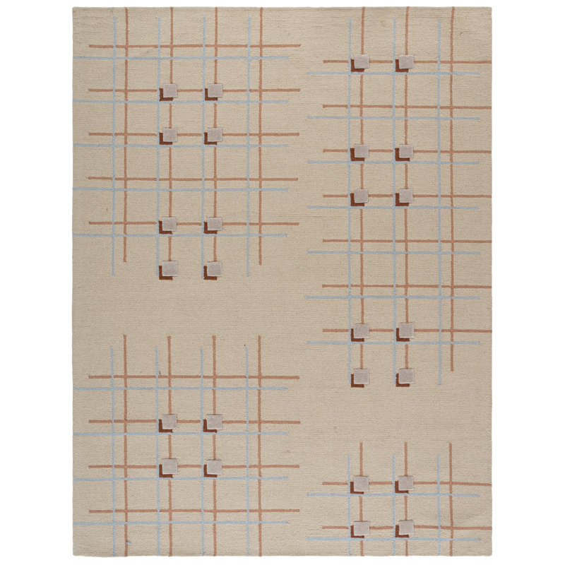 Juliam Hand Tufted Wool/Cotton Geometric Rug in Beige/Rust, Rectangle 8' x 10'