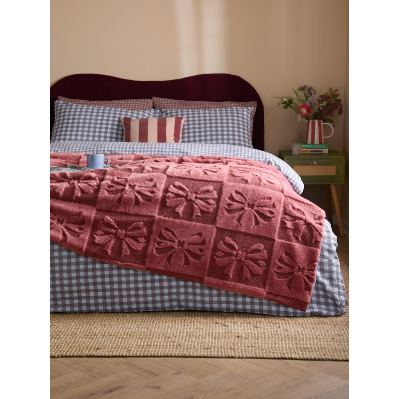 Fur Boucle Big Bows Chequered Knitted Blanket