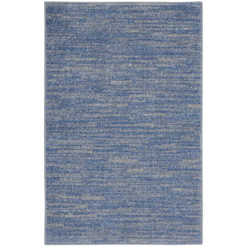 Mulican Solid Color Machine Made Power Loom Polypropylene Indoor / Outdoor Area Rug in Blue, Runner 2' x 4'