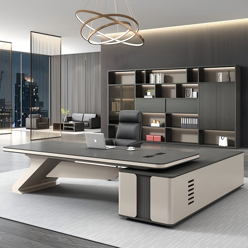 Bureau de direction en L 102,36 po avec armoire latérale et serrure à combinaison, H 29,53 po x l 102,36 po x P 70,87 po